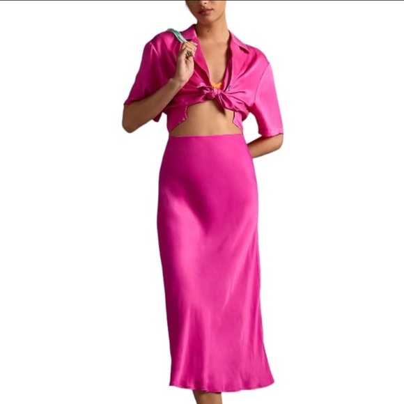 Anthropologie Tilda Slip Skirt Rose Pink
